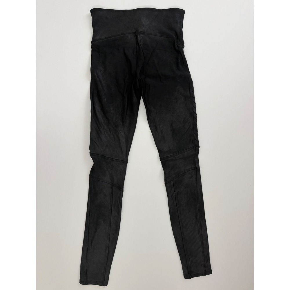 Spanx Faux Leather Moto Leggings Very Black High Rise Ribbed Size Small S/P - Picture 2 of 5